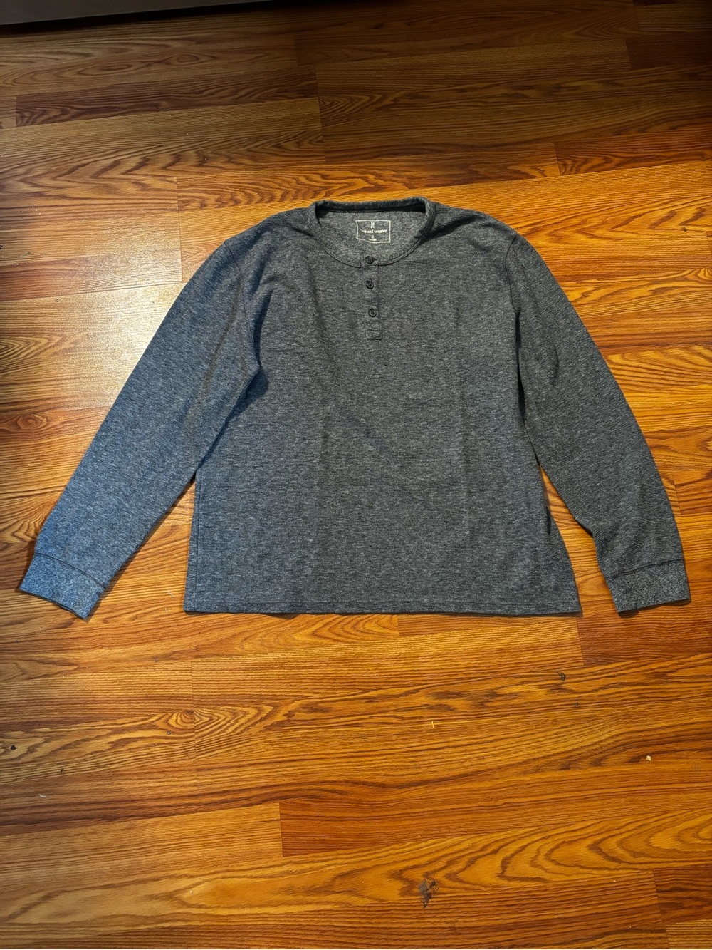 Men's Long Sleeve Henley Tee - Charcoal Gray